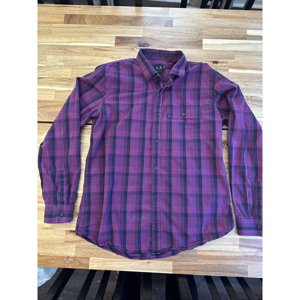 Armani Exchange button up shirt Boys XL Purple And Black